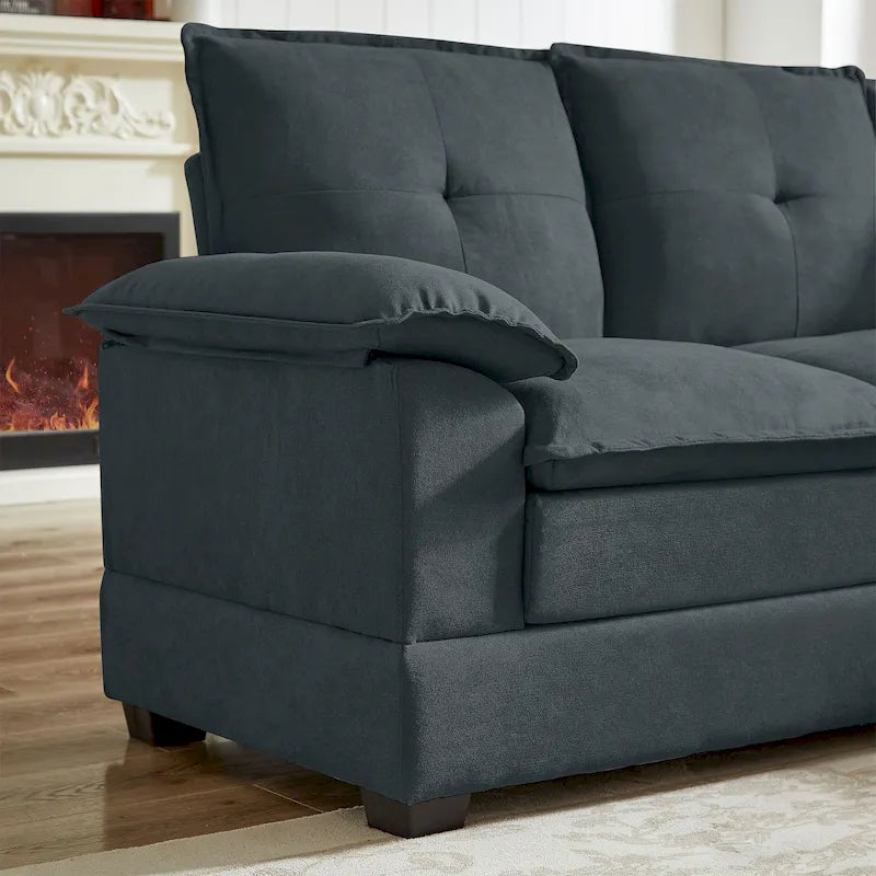 Canapé d'angle en L avec pouf, 208 cm