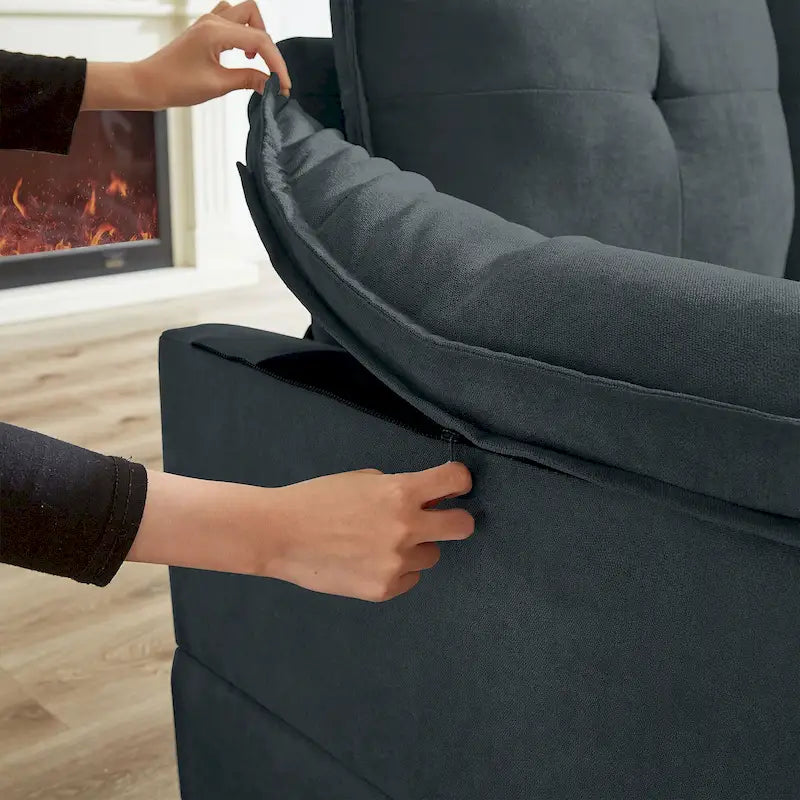 Canapé d'angle en L avec pouf, 208 cm