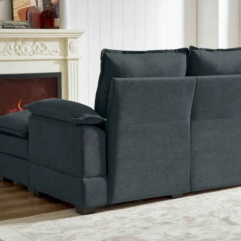 Canapé d'angle en L avec pouf, 208 cm