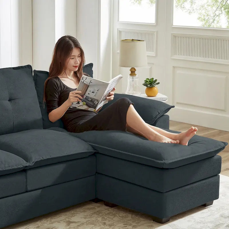 Canapé d'angle en L avec pouf, 208 cm