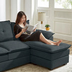 Canapé d'angle en L avec pouf, 208 cm