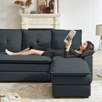 Canapé d'angle en L avec pouf, 208 cm