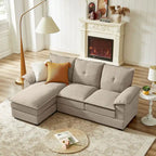 Canapé d'angle en L avec pouf, 208 cm