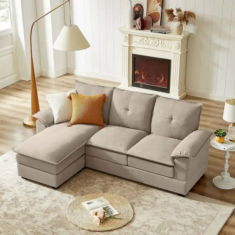 Canapé d'angle en L avec pouf, 208 cm