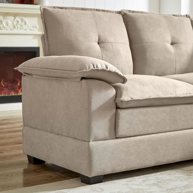 Canapé d'angle en L avec pouf, 208 cm