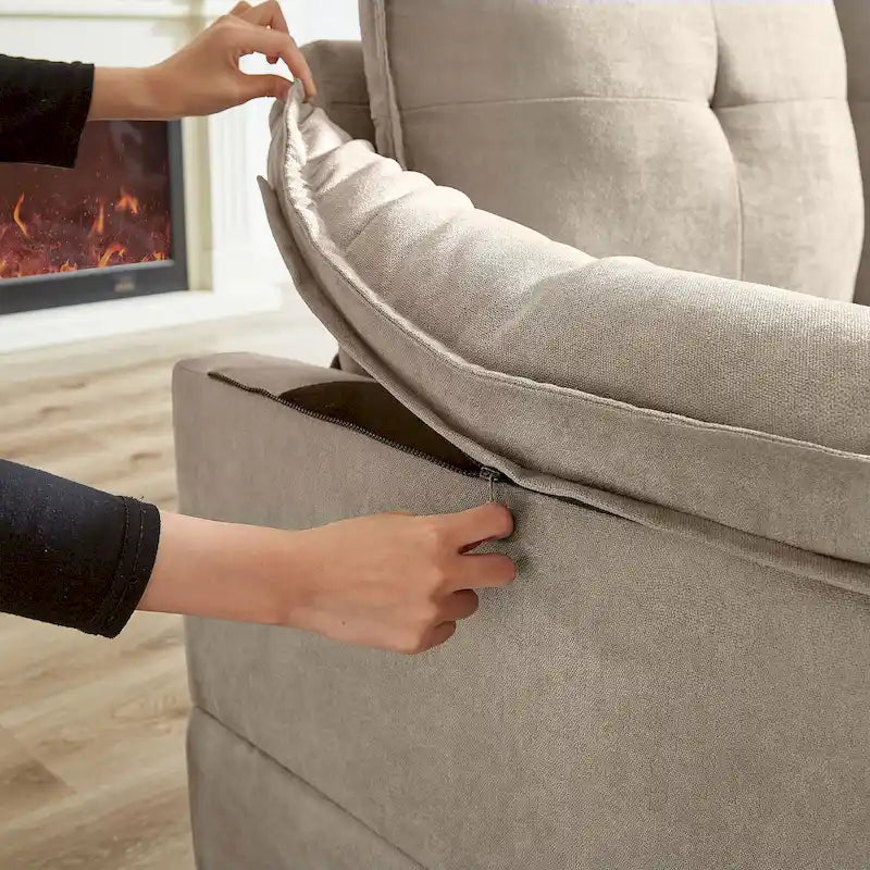 Canapé d'angle en L avec pouf, 208 cm
