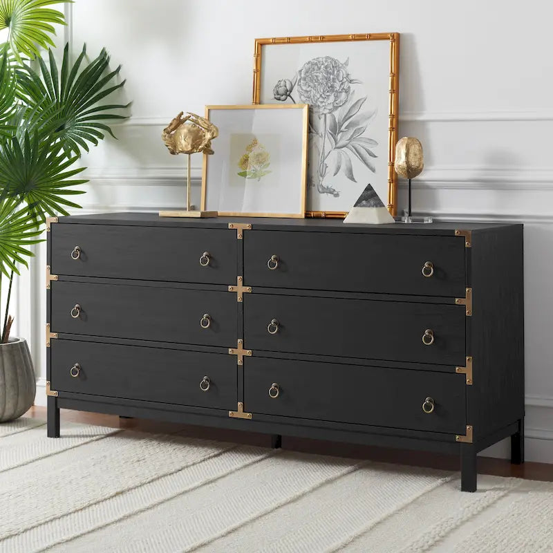 Commode 6 tiroirs avec poignées dorées