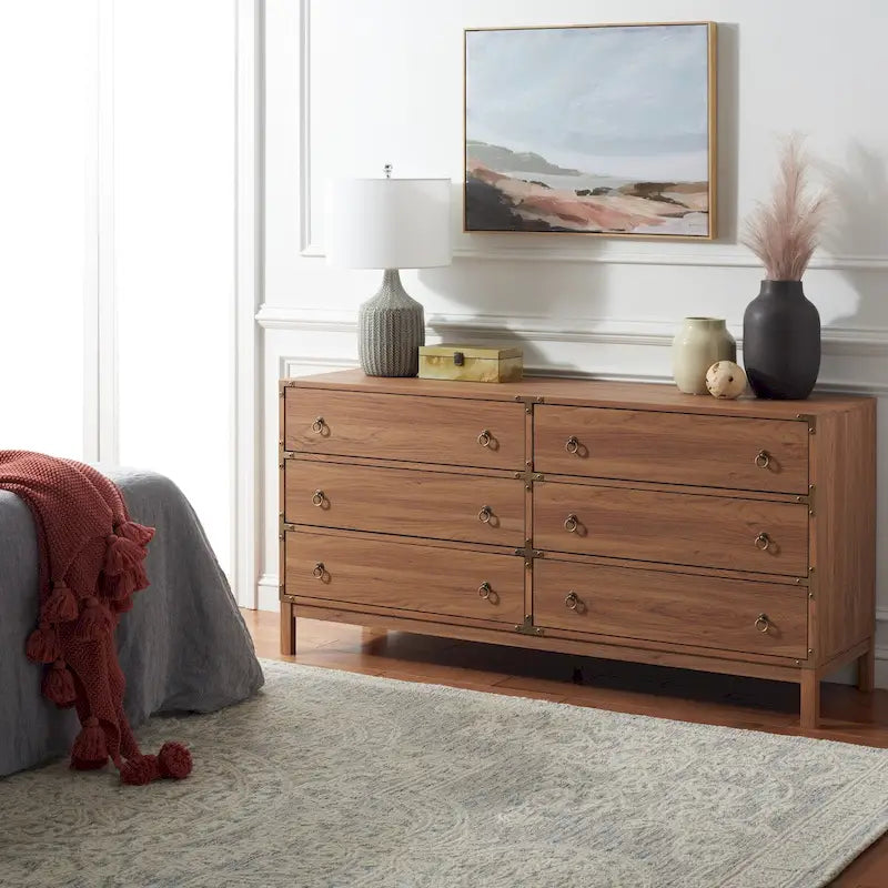 Commode 6 tiroirs avec poignées dorées