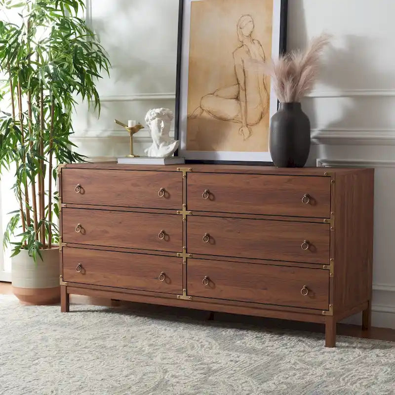Commode 6 tiroirs avec poignées dorées