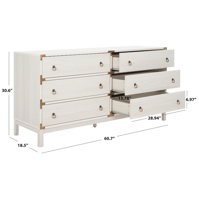 Commode 6 tiroirs avec poignées dorées